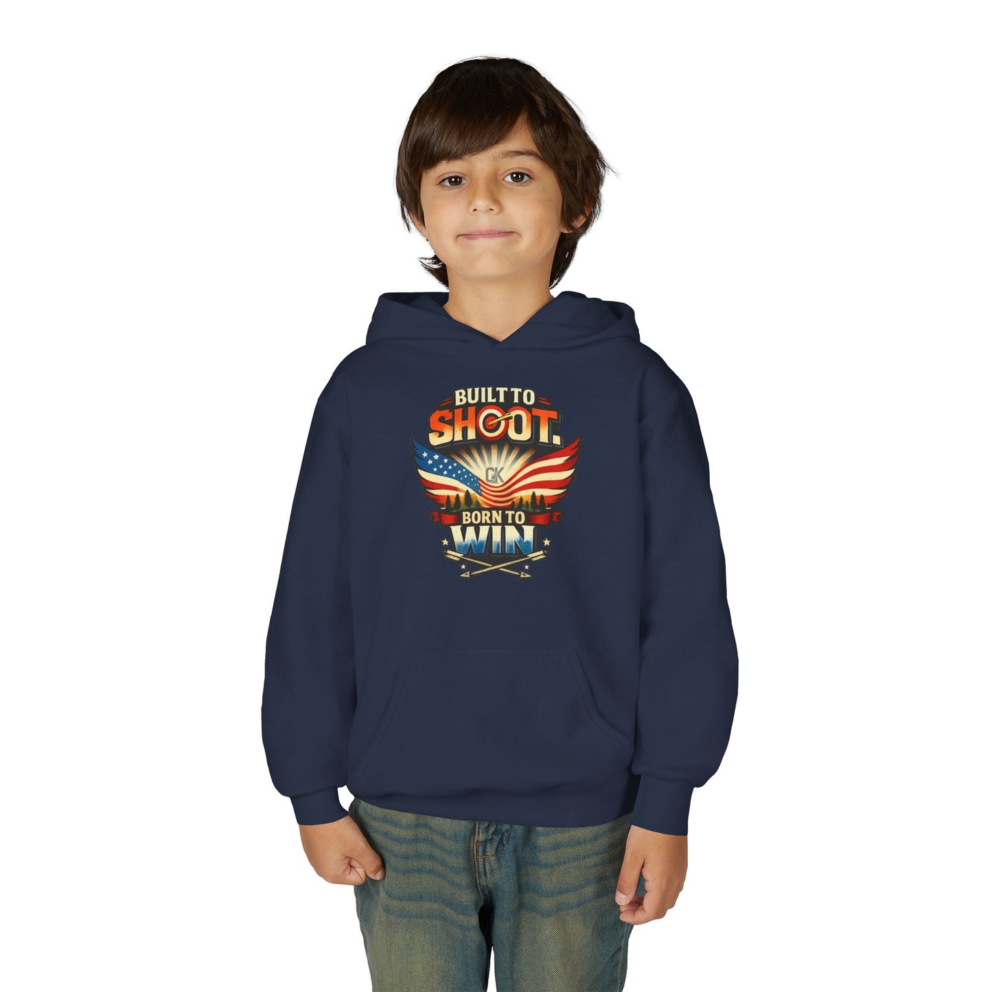 Youth Hoodie - "Built to Shoot, Born to Win" USA Flag Shooting Design