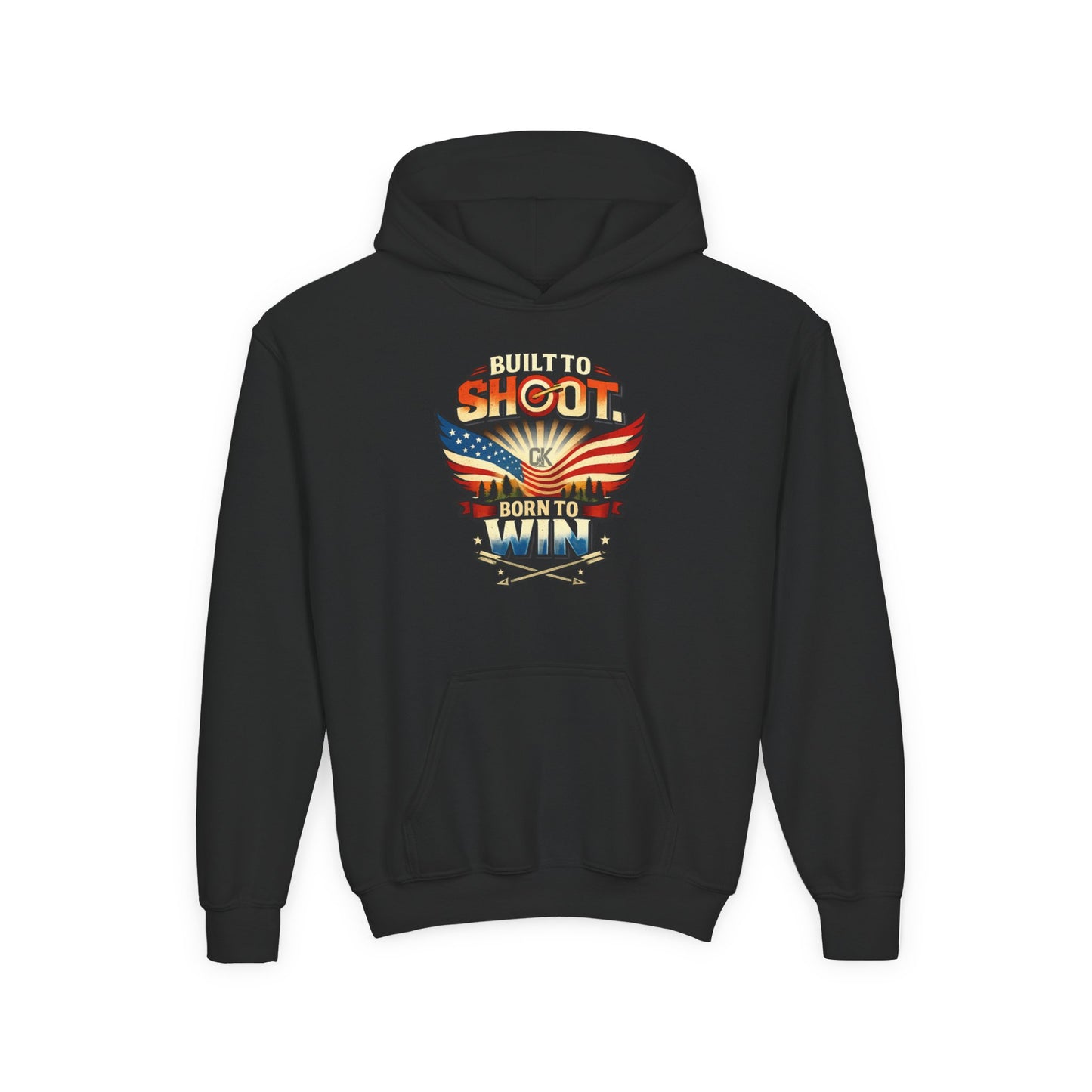 Youth Hoodie - "Built to Shoot, Born to Win" USA Flag Shooting Design